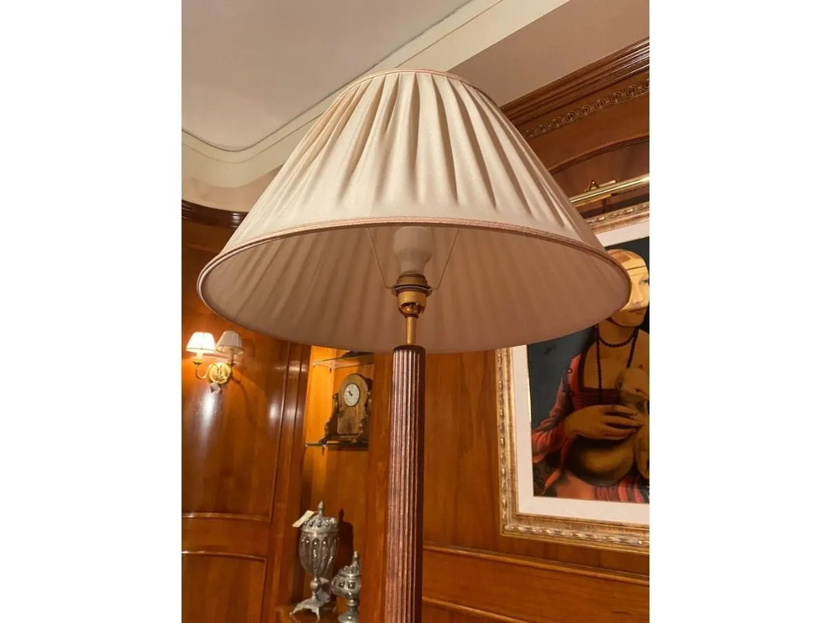Set lampada da terra e 2 lampade da tavolo in legno e tessuto, 2