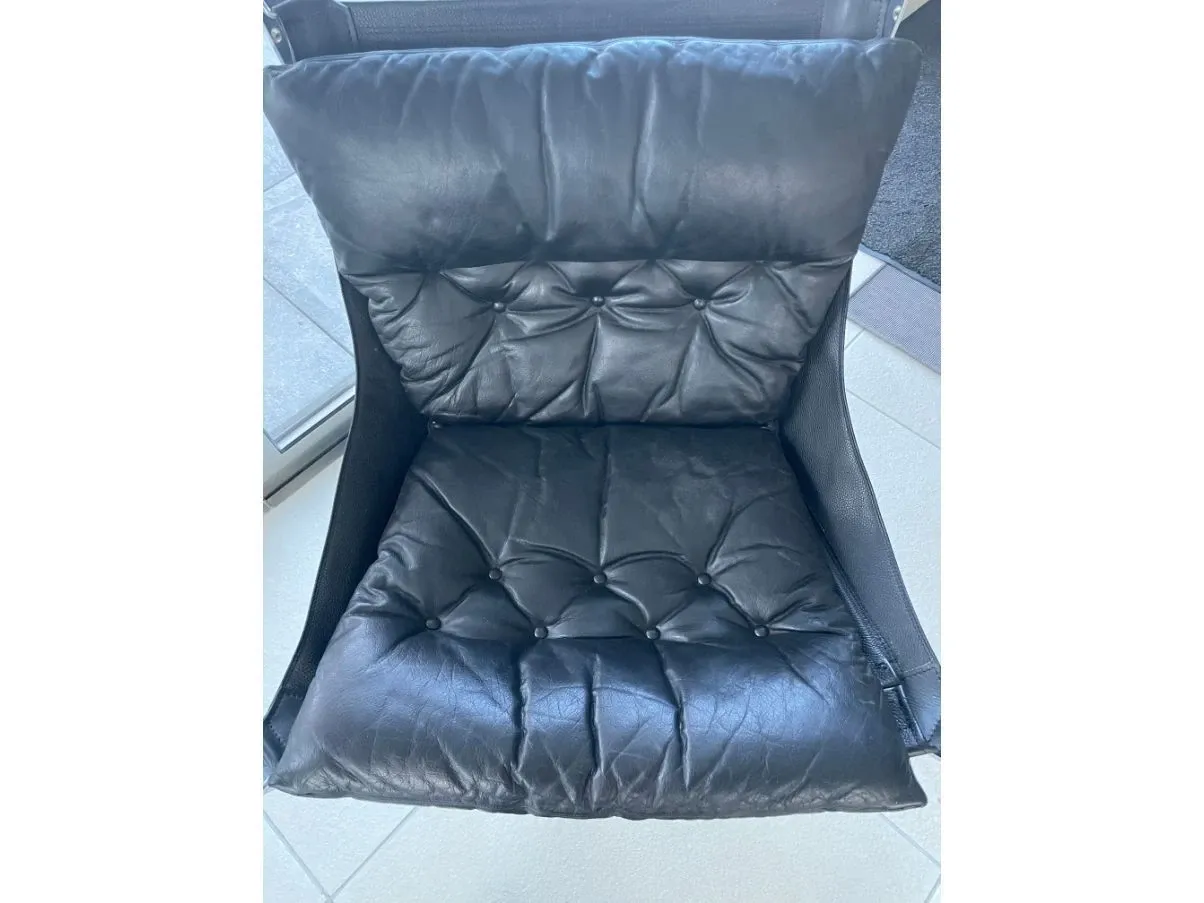 Poltrona vintage in pelle nera (anni '70),  3