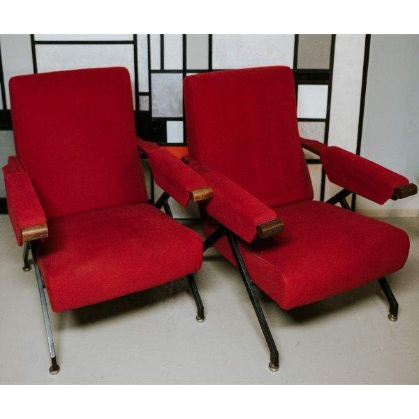 Set di 2 poltrone reclinabili in Alcantara anni '60 image