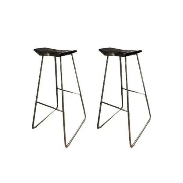 Set of 2 steel stools and leather seat (black), Numerodue image