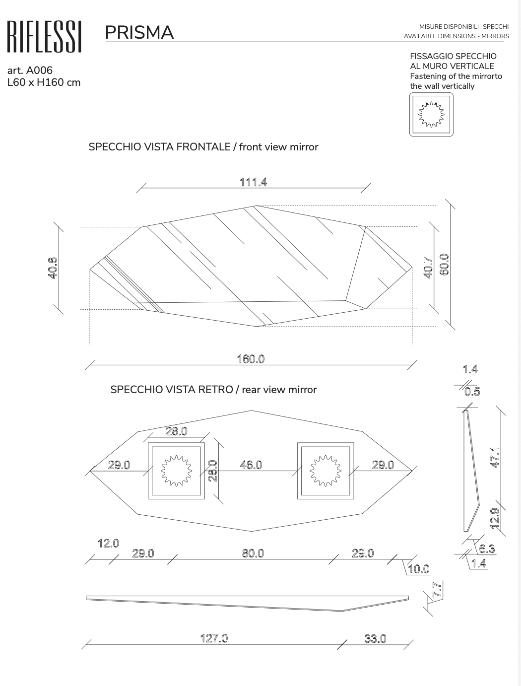 Moderne prisma wandspiegel Details