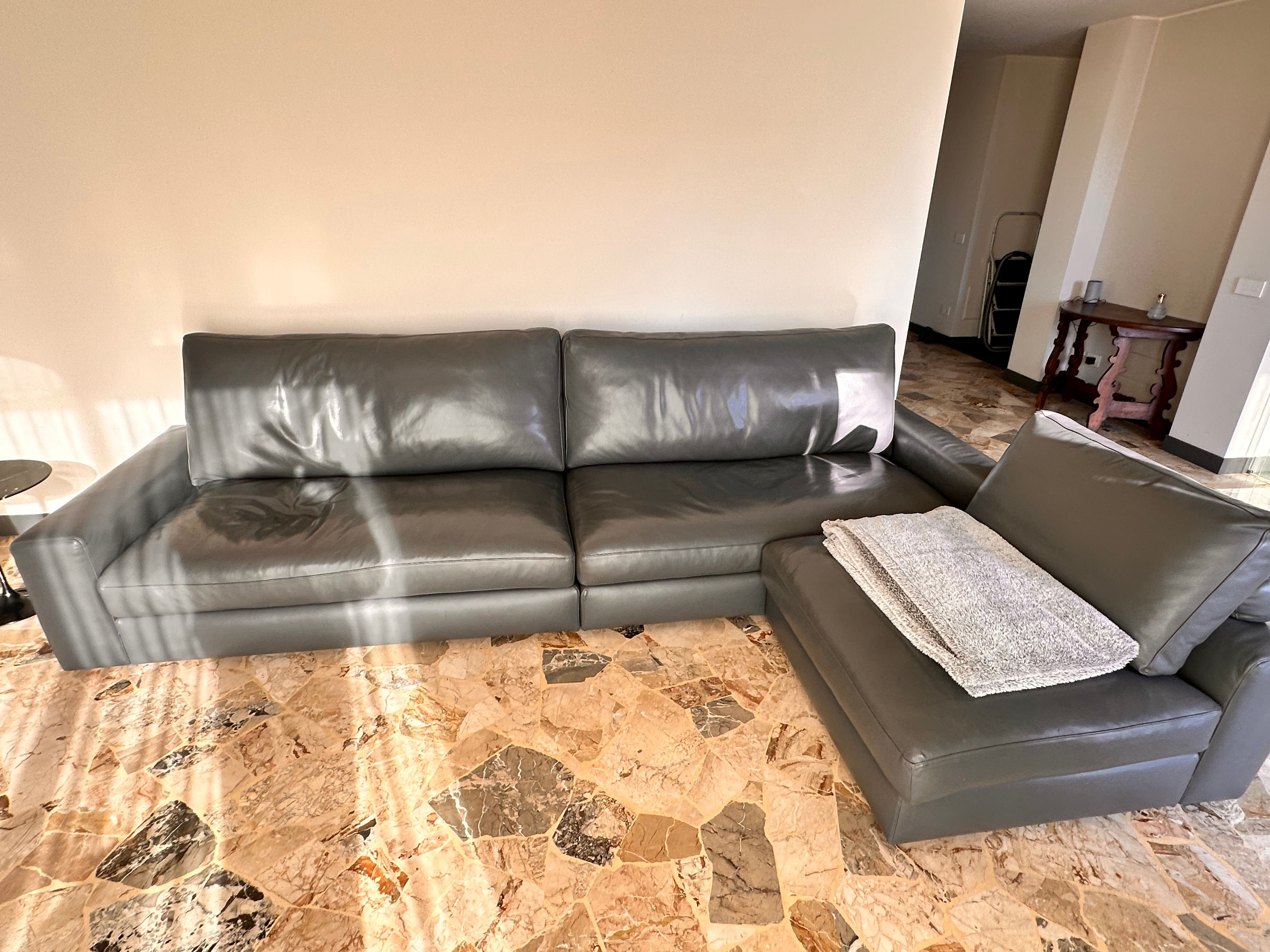 Gray Leather Corner Sofa Main