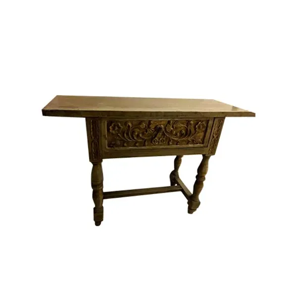 Antique rectangular table with bas-relief and wood inlays image