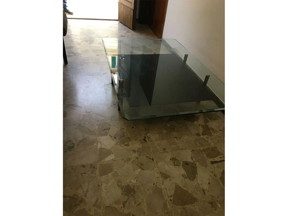 Tavolino rettangolare vintage in metallo e vetro (nero) 4