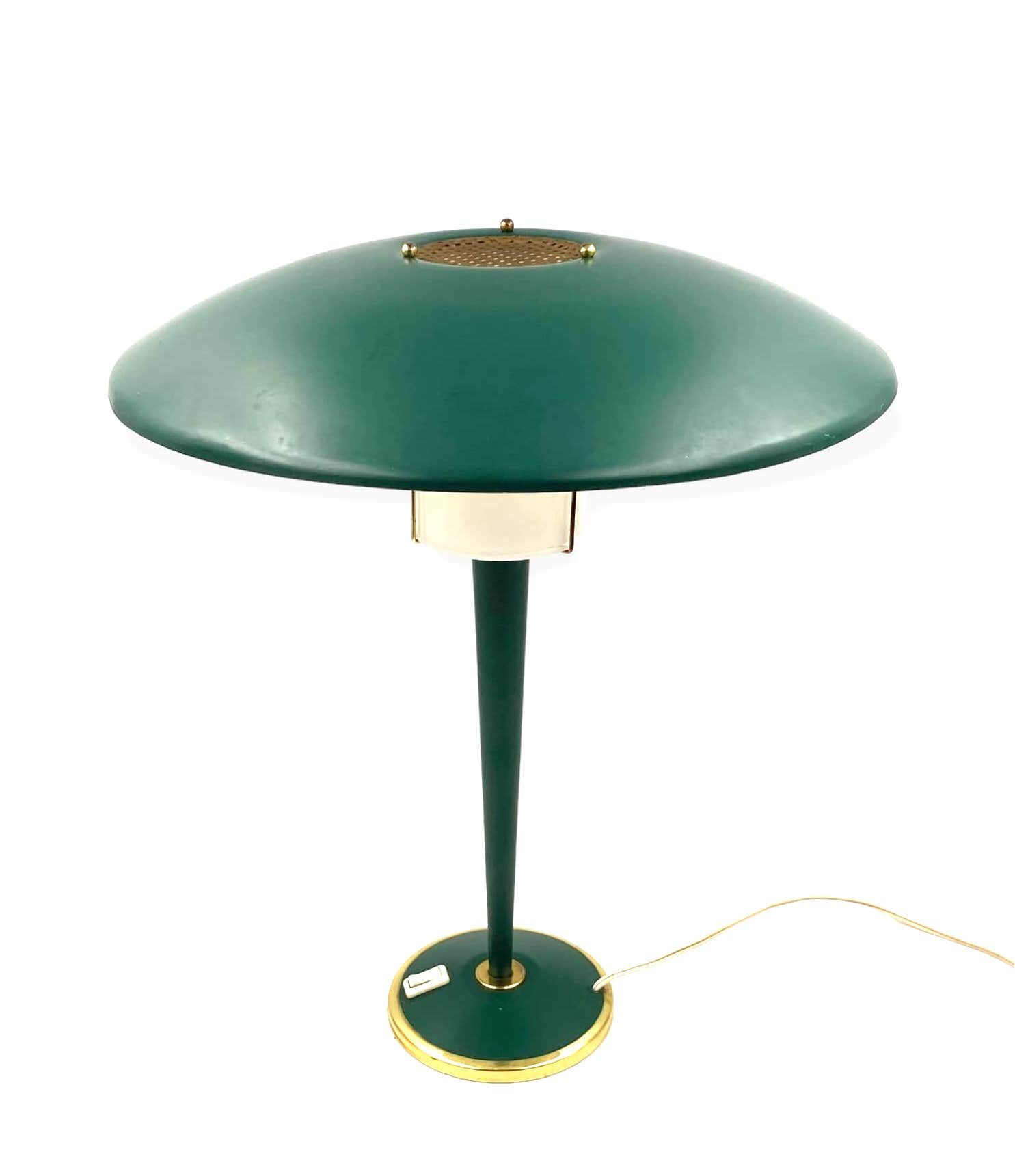 Lampada da tavolo verde petrolio vintage (anni '60)