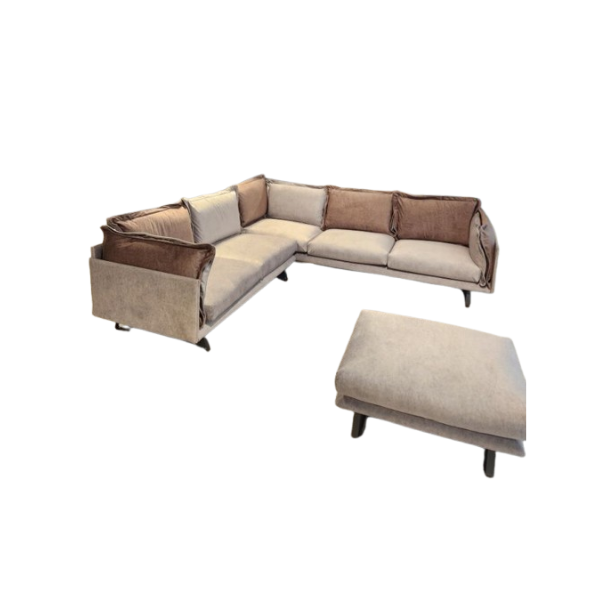 Corner sofa and pouf Ivano covered in fabric (beige), MD Work image