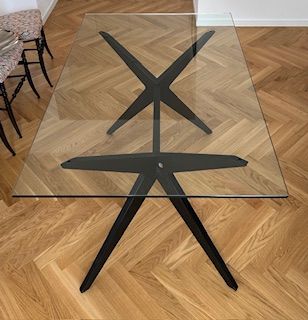 Schwarzer Esstisch aus Holz und Glas rechteckig Defects