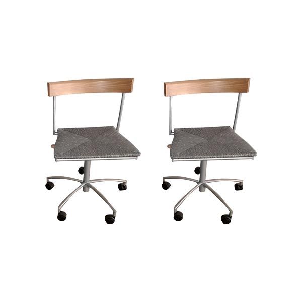 Set of 2 swivel chairs in beech, straw and aluminum, Cidue image