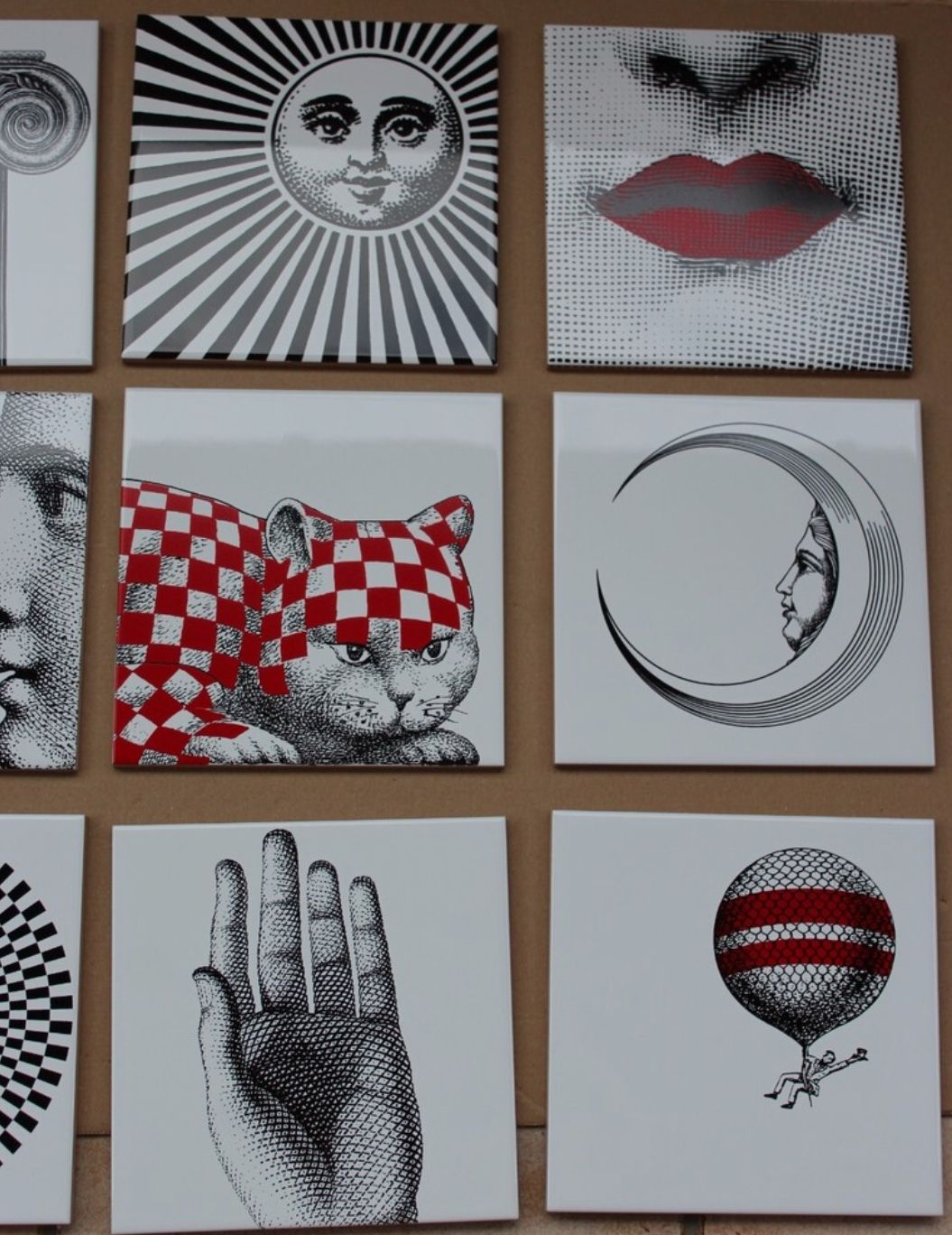 Set of 12 Piero Fornasetti Decorative Tiles Brand