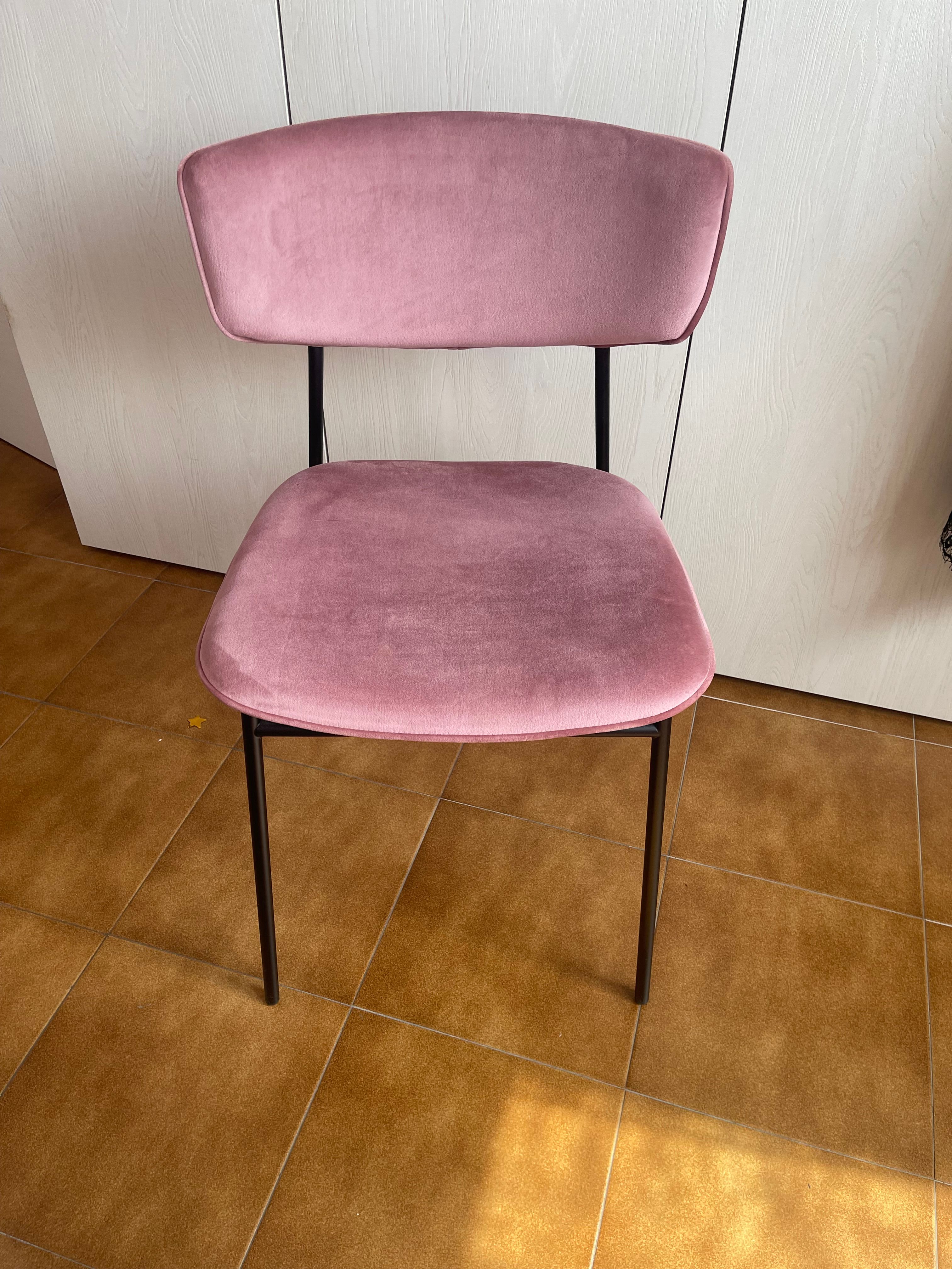 6er Set Rosa Samt Esszimmerstühle im Retro Fifties Design Defects
