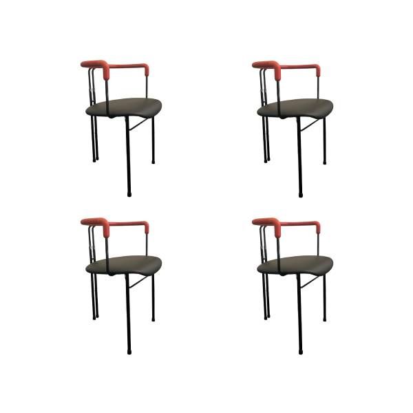 Set of 4 black and red vintage chairs (1980s), Cidue image