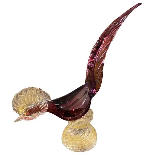 Image of 1970s Barovier Style Mid-Century Modern Murano Glass Bird Italian Sculpture