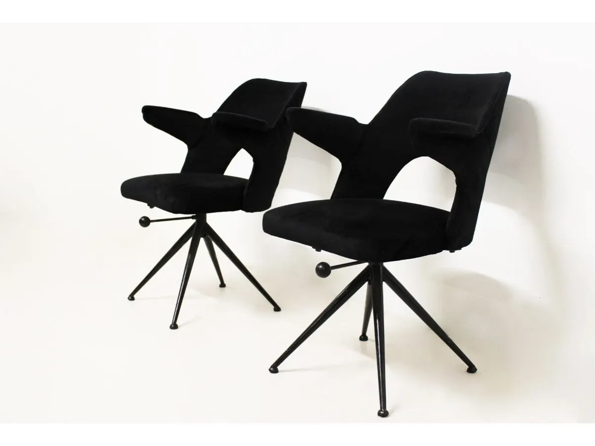 Sedia vintage in velluto nero (anni '70), 3