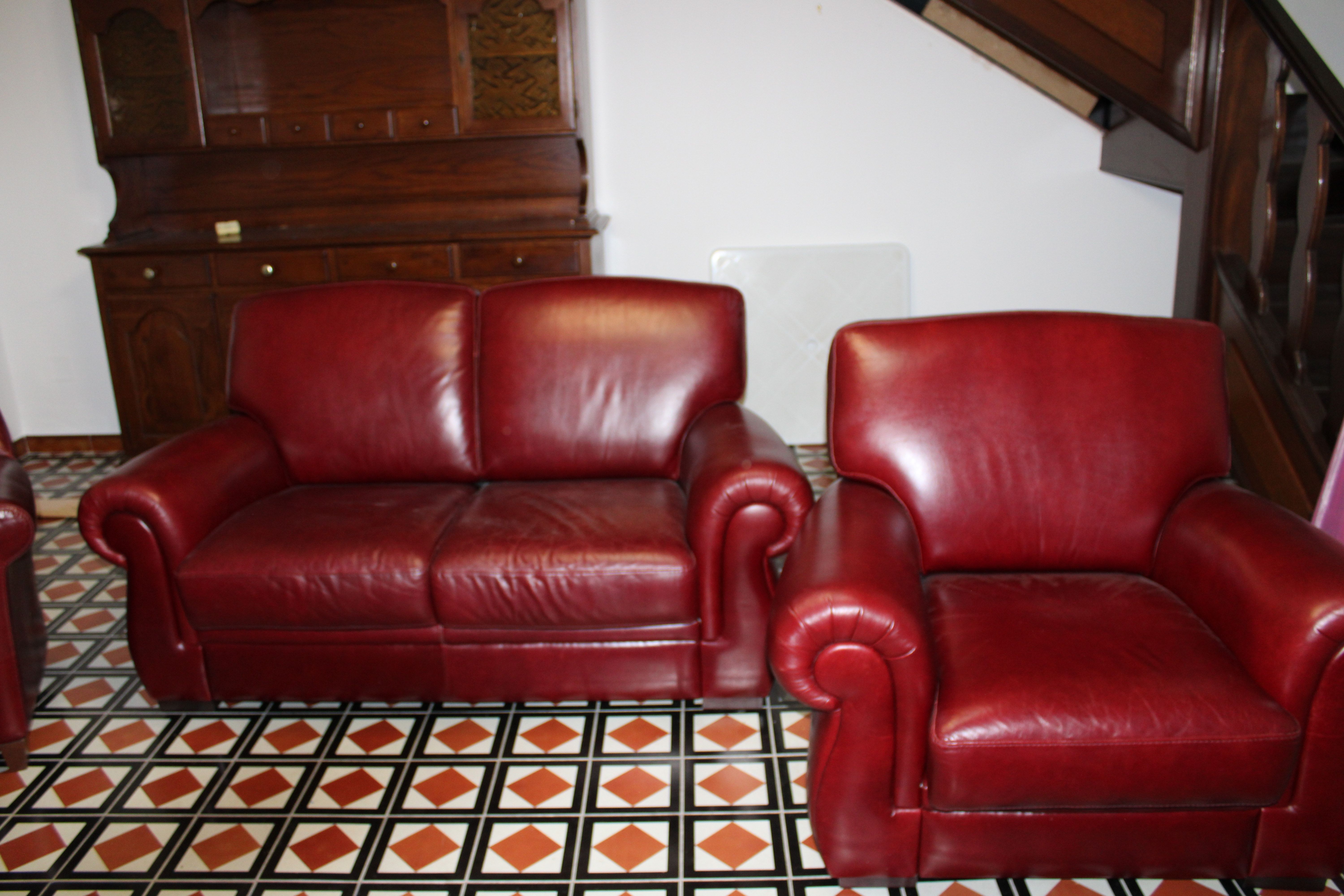 Set divano e 2 poltrone Bross in pelle (rosso) Front