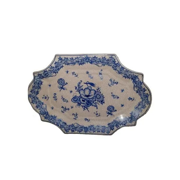 Vintage blue and white ceramic tray, Royal Family image