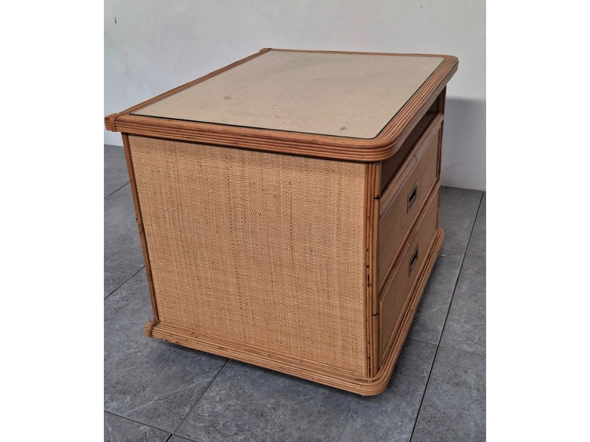 Comodino in legno rattan e vimini (anni '70), Vivai del Sud Optional7