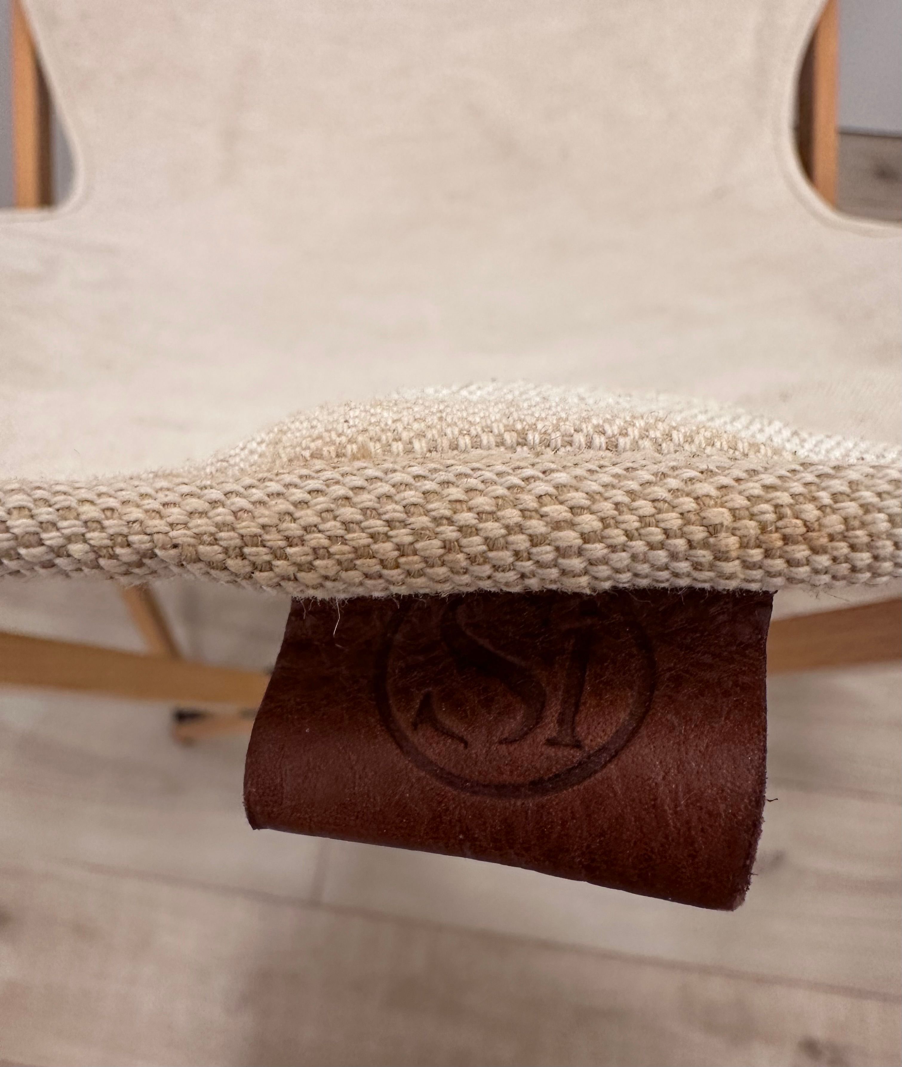 Poltroncina Tripolina in legno ecru cotone e juta Brand