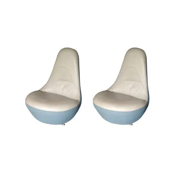 Set 2 poltrone rivestite in pelle (bianco-azzurro) 5