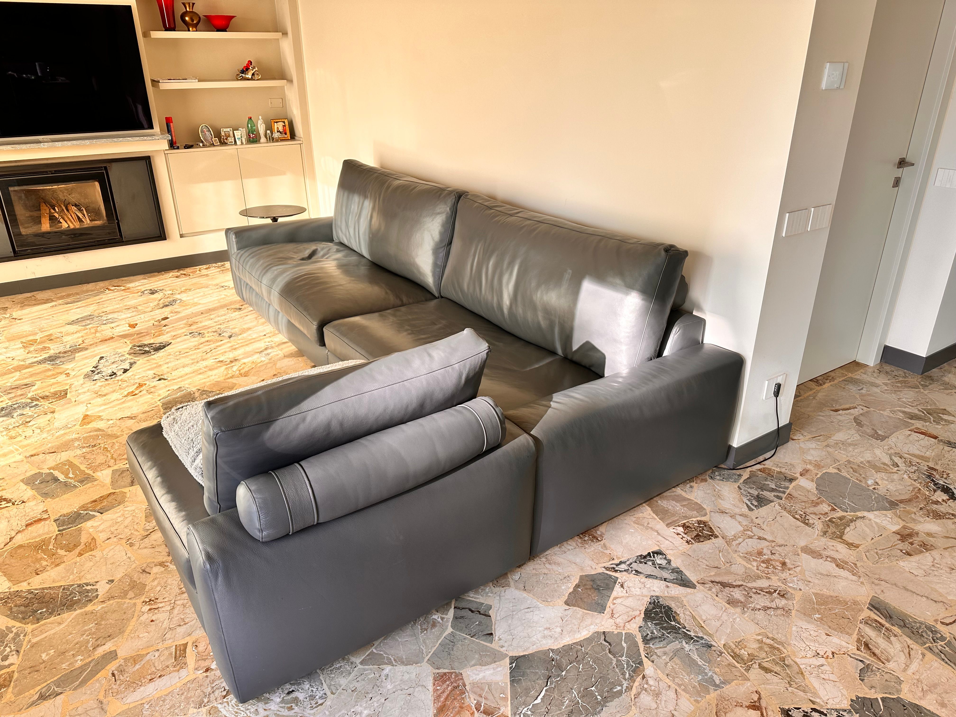 Gray Leather Corner Sofa Side