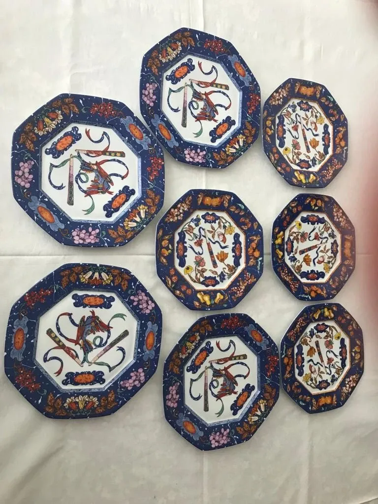 Set 4 piatti da portata e 4 da dessert Marqueterie, Hermes 2