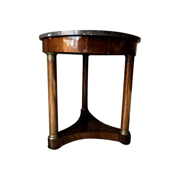 Vintage round coffee table in wood and marble (19th century), image