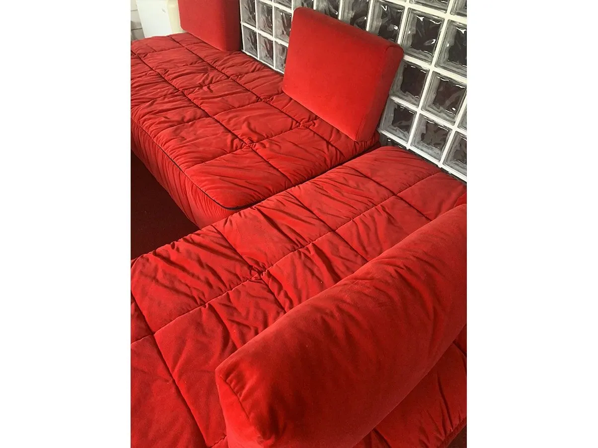 Set of 2 Strips sofa beds in velvet (red), Arflex 