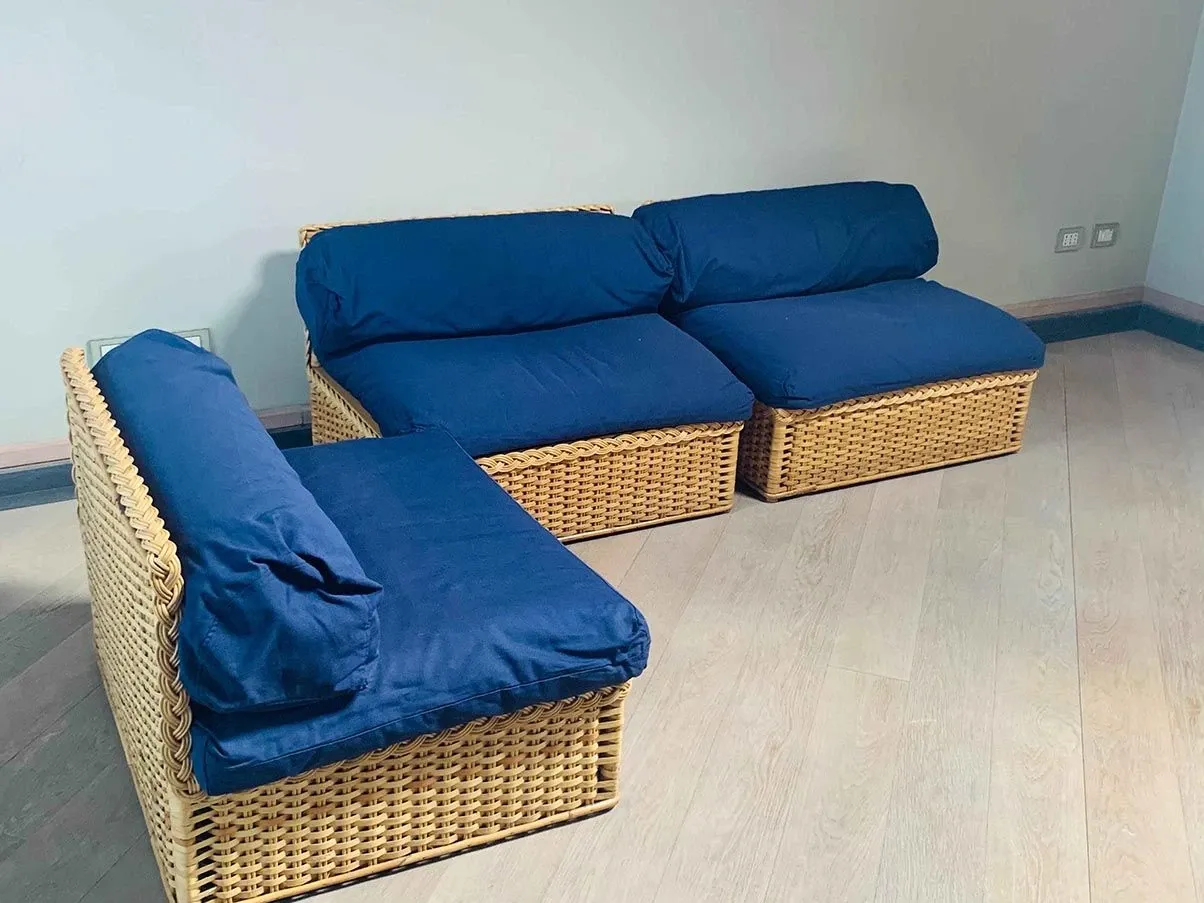 Vintage Modulares Sofa aus Rattan und Stoff (80er Jahre) 2