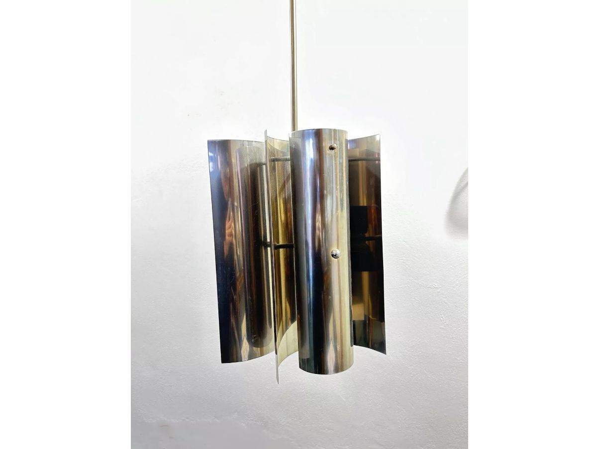 Lampadario Max Sauze in acciaio cromato (anni '70),  Front