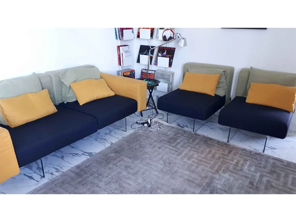 Sofa set and 2 modular armchairs in linen and fabric, Lago 6