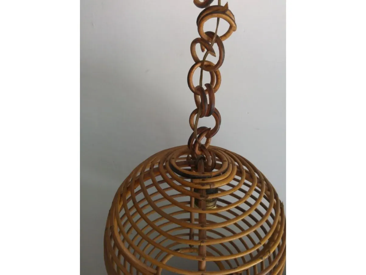 Lampada a sospensione vintage in vimini (anni '50), 5