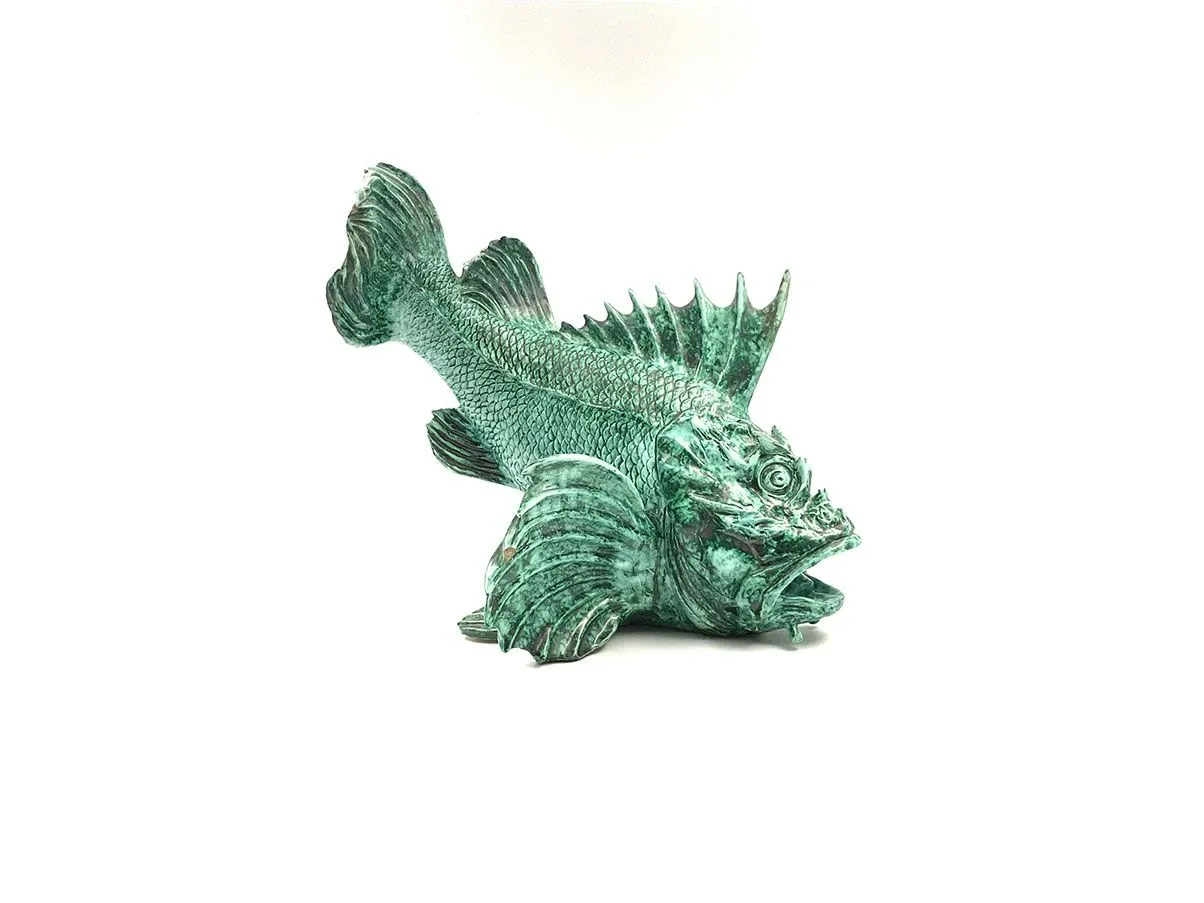 Scultura vintage Pesce Scorfano terracotta smaltata (verde) 7