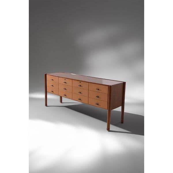 Sideboard in wood and leather by Osvaldo Borsani image