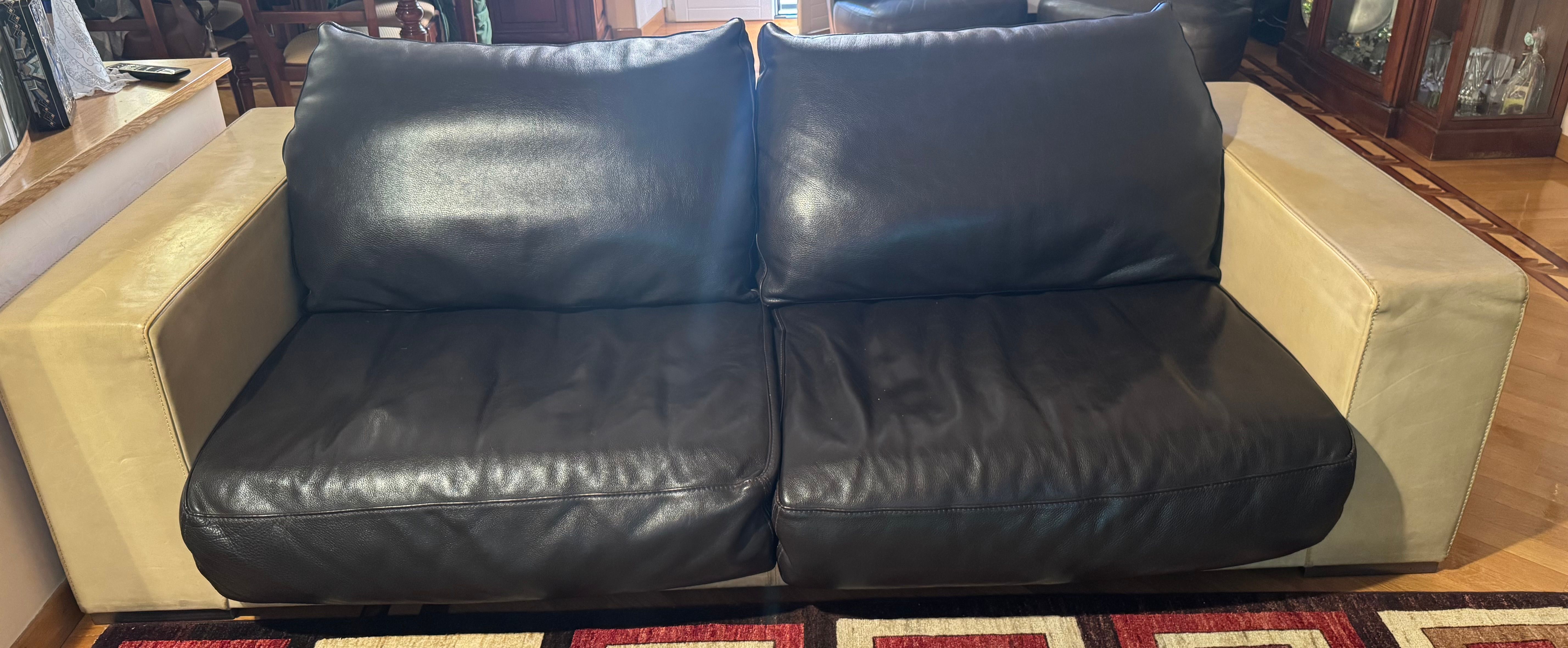 Budapest 3-Sitzer Ledersofa (Beige/Schwarz) Front