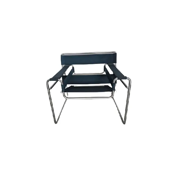 Wassily armchair by Marcel Breuer in blue fabric, Knoll image