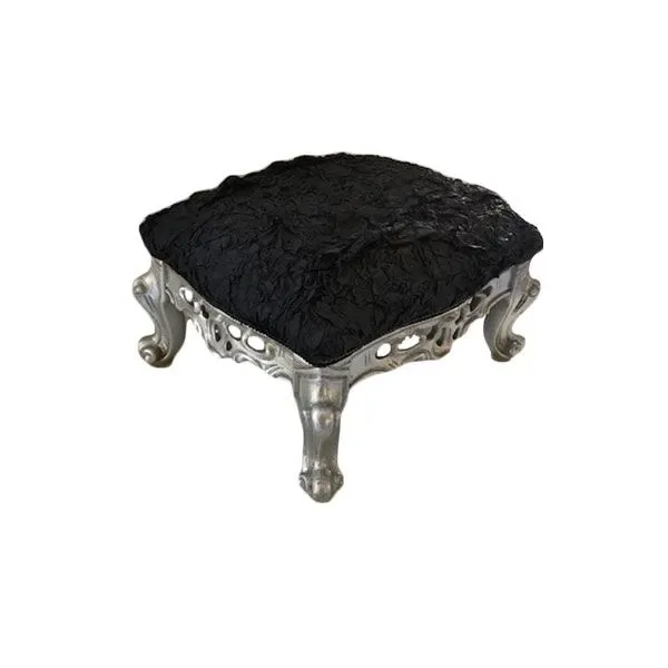 Slow Vanity pouf in carved wood and fabric (black), Modà 