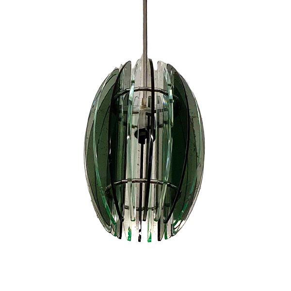 Vintage Green Glass & Metal Veca Chandelier (1970s) image