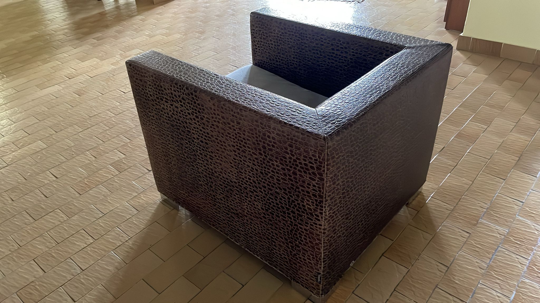 Set 2 poltrone Suitcase in pelle stampata (coccodrillo), Minotti 5