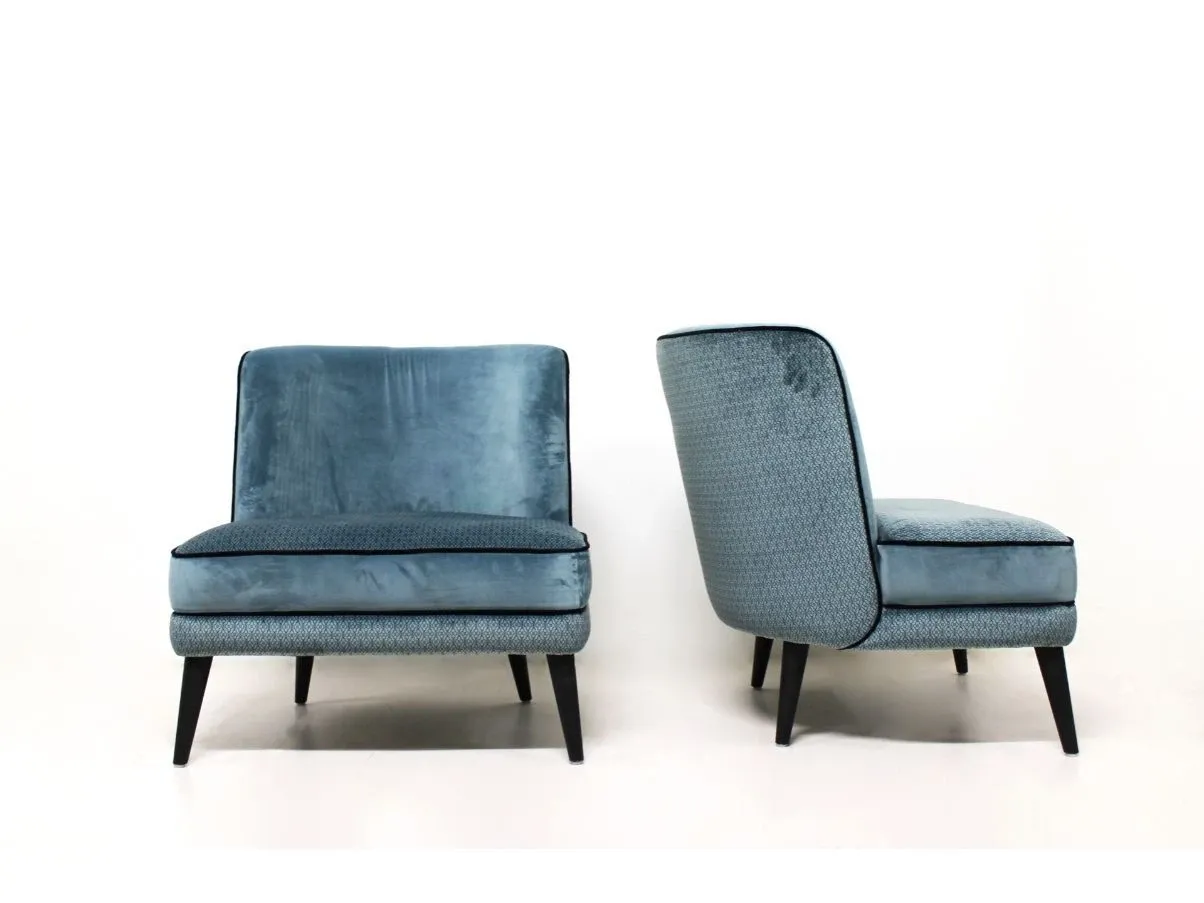 Set 2 poltrone vintage in velluto azzurro,   3