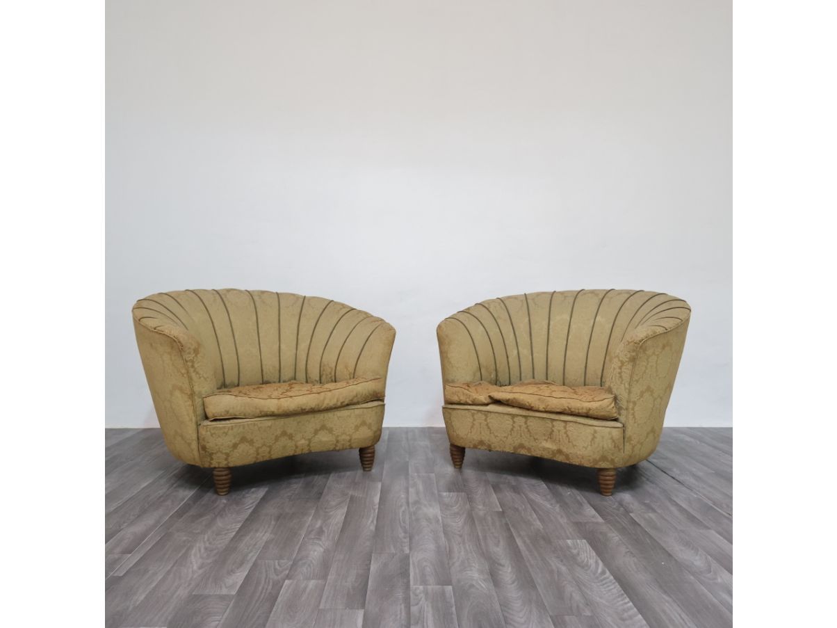 Paar Vintage Sessel aus goldfarbenem Stoff (1950er Jahre) Main