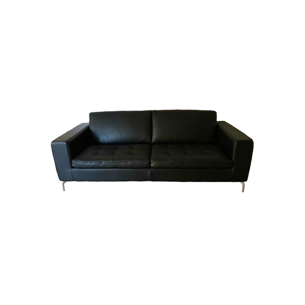 bestrating Stoffelijk overschot Auroch Savoy 3 seater sofa in steel and leather (black) | Deesup