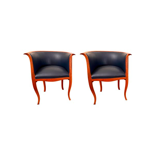 Set of 2 Ottilia leather armchairs (blue), Ceccotti Collezioni image