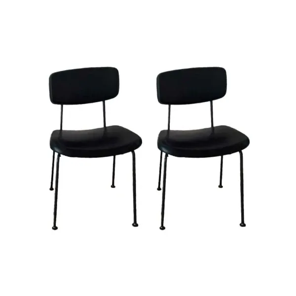 Set of 2 vintage chairs in iron and black eco-leather (60&#39;s) image