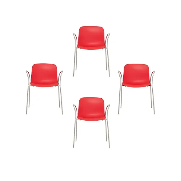 Set of 4 Troy polypropylene (red) chairs with armrests, Magis image