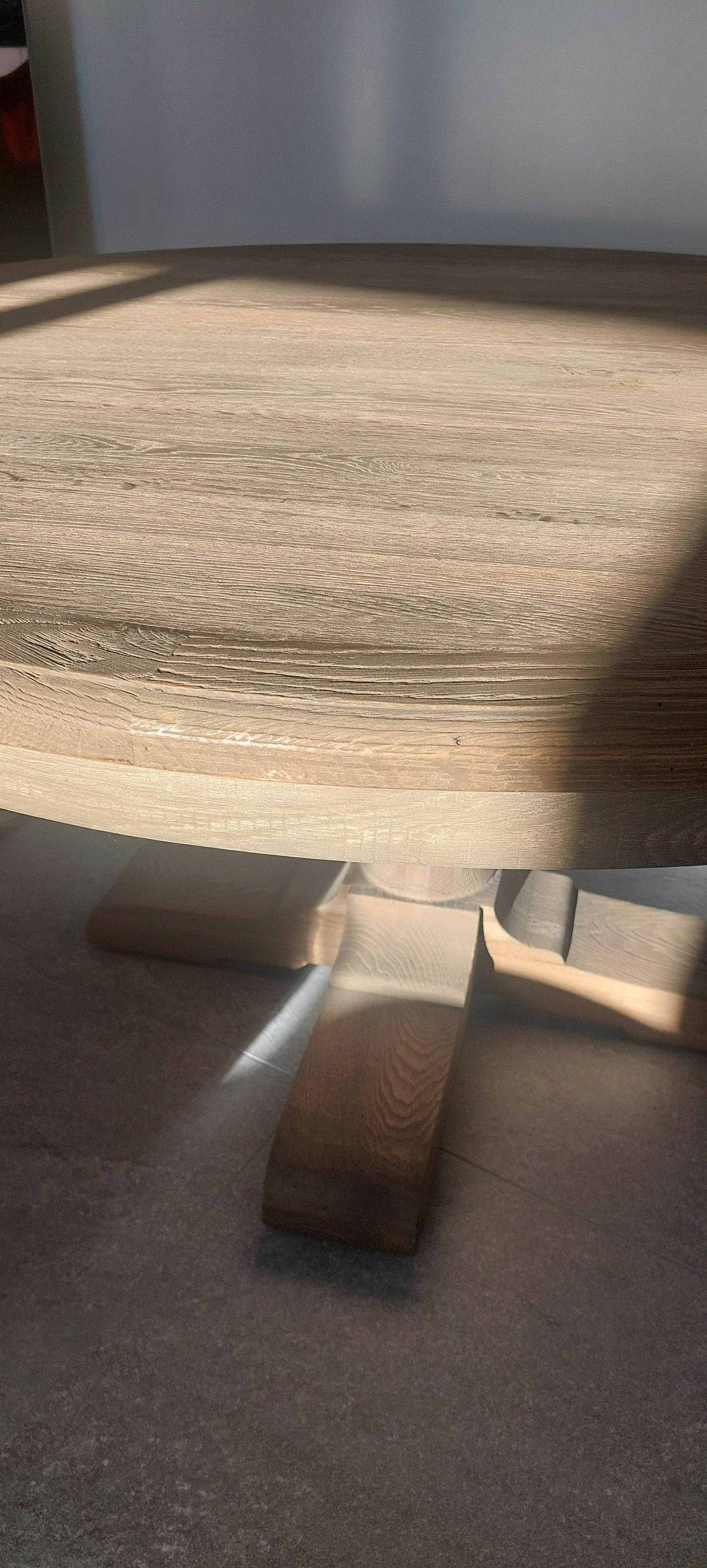 Vintage ronde eettafel van massief eikenhout 6