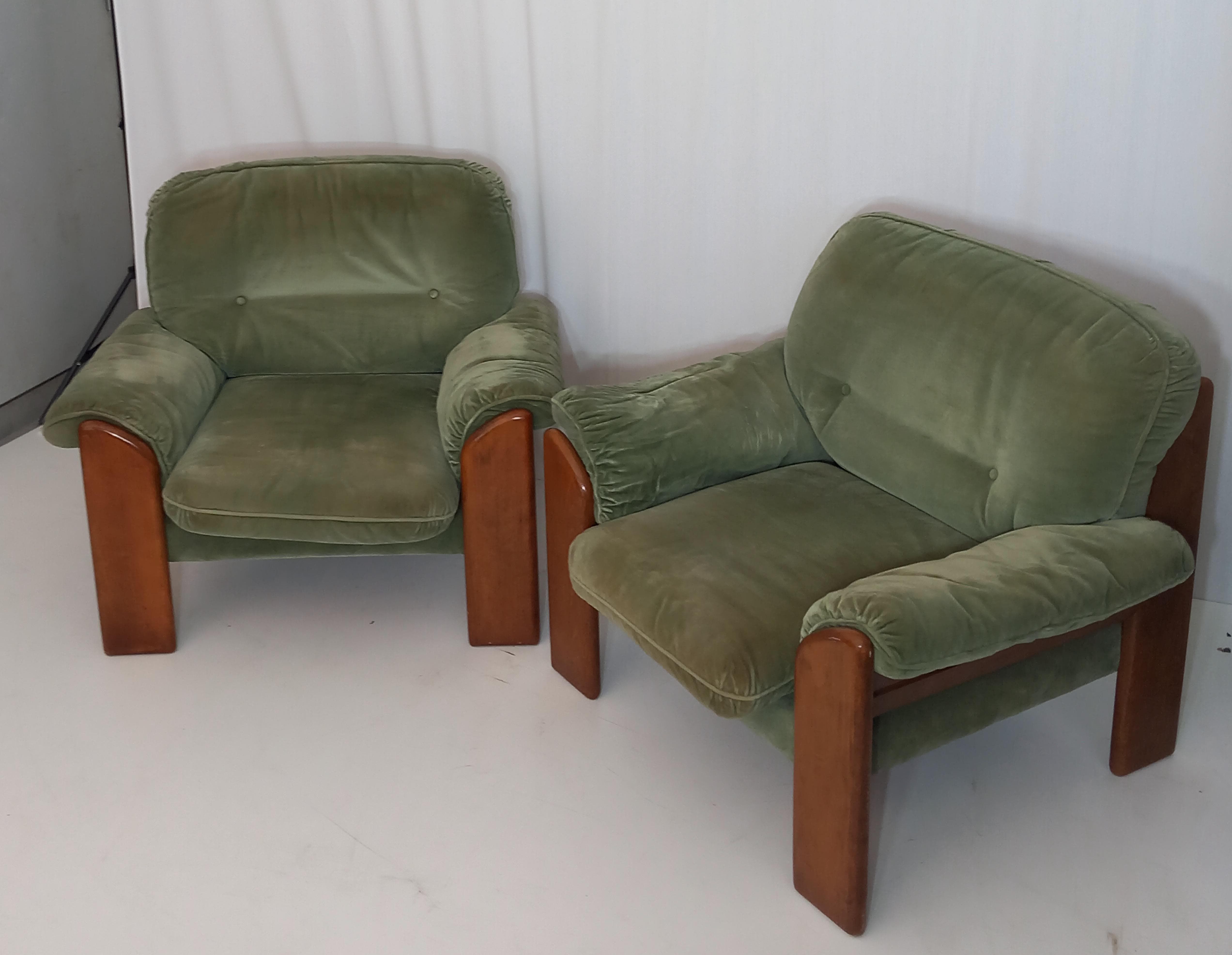 70er Retro Samt Sofa Set Grün: 2-Sitzer Couch und 2 Sessel Optional8