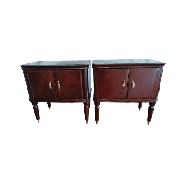 Pair of vintage bedside tables in solid wood and veneered in rosewood root, image