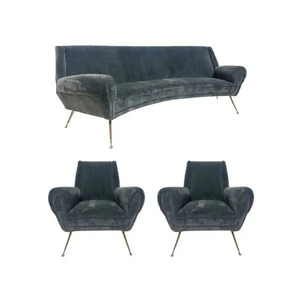 Set divano e 2 poltrone vintage in velluto (anni '70), 