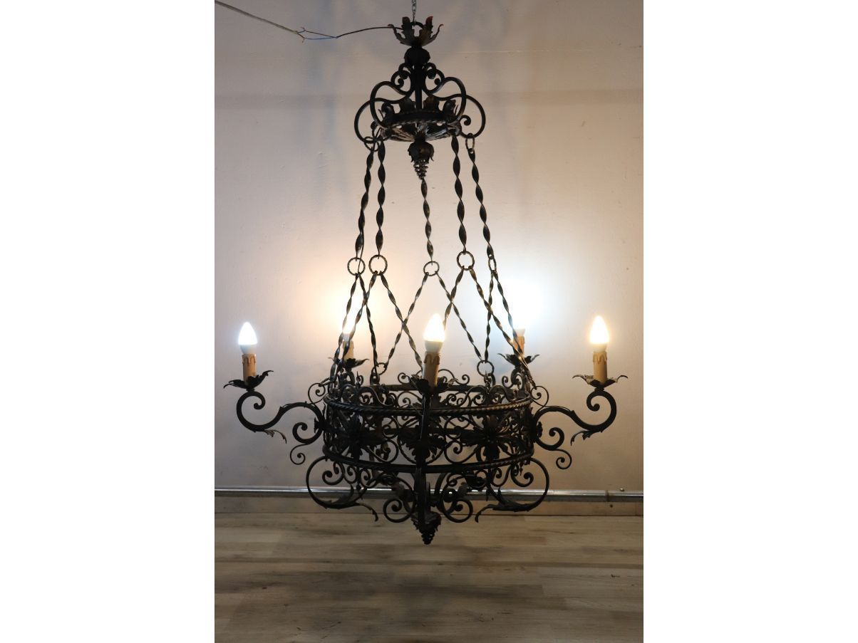 Lustre Italien de Style Louis XVI – Fer Forgé et Cristal - Le Marché Biron