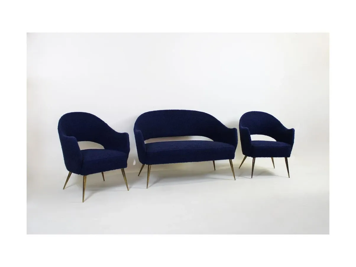 Set of 2 vintage armchairs and 2-seater sofa (1970s), image