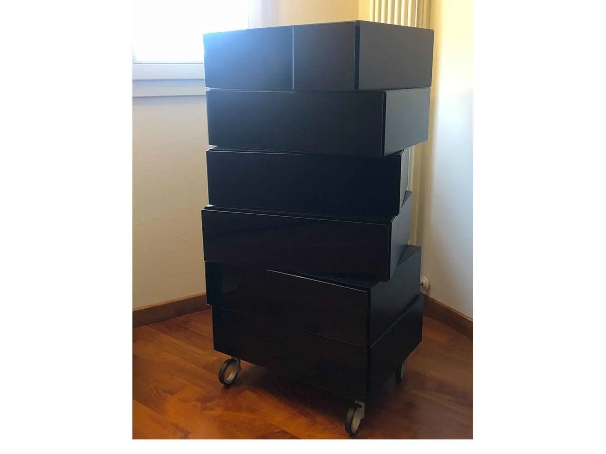 Morgana chest of 6 drawers in wood and glass (black), Lago 4
